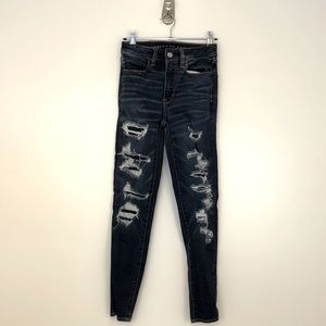 american eagle dark wash super high rise jeggings